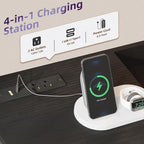 Somdot Black Nightstand with Charging Station and LED Light, Wide 5 Drawers - Image 4