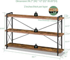 HCHQHS Bookshelf, 3-Tier Long Industrial Bookcase, Rustic Open Book Shelf - Image 3