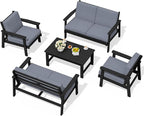SERWALL HDPE Patio Furniture Set, 5 Piece All Weather Wood-Like Sectional by SERWALL