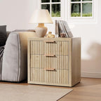 Fluted Nightstand with 3 Drawers, Tall Bed Side Table with Metal Handle - Image 7