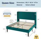 Allewie Queen Size Bed Frame/Velvet Upholstered Platform Bed/Vertical Channel - Image 2