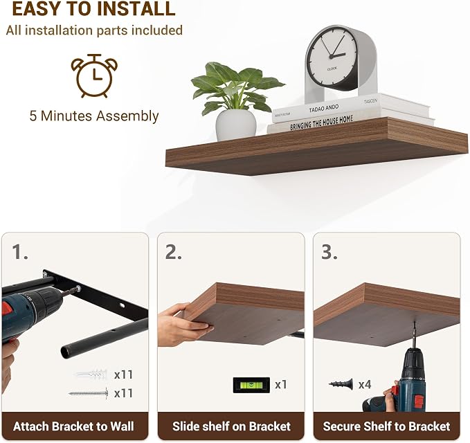 Acovy 16 Inch Floating Shelves, Wooden Shelves - Image 6
