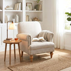 Khaki Striped Linen Fabric Accent Chair, Modern Farmhouse Upholstered Armchair - Image 6
