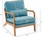 VINGLI Linen Teal Comfy Accent Chair, Mid Century Modern Lounge Armchair - Image 2
