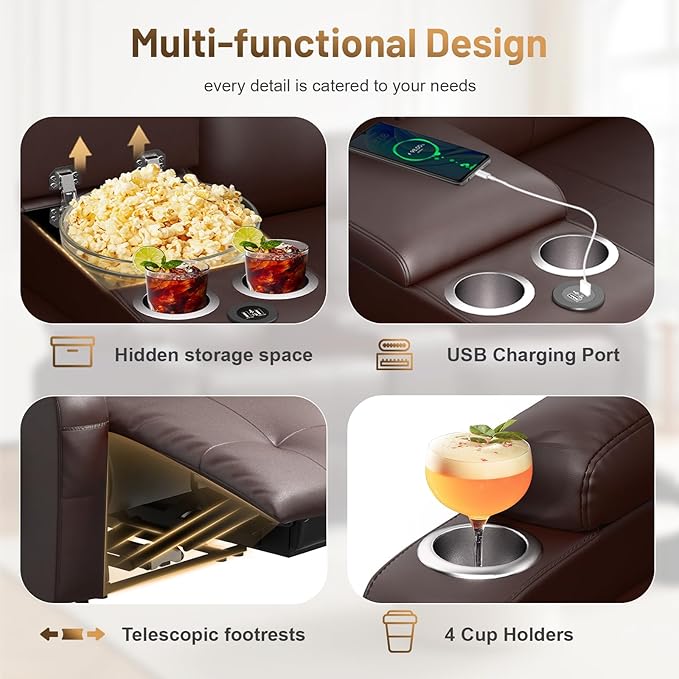 Recliner Sofa Set, Home Theater Seating Wall Hugger Recliners - Image 3