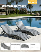 Folding HDPE Pool Lounge Chairs Set of 2, Pre-Assembled Outdoor Chaise Lounge - Image 4