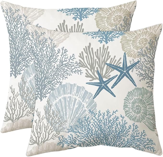 Tritard Nautical Coastal Throw Pillow Covers 16x16 Set of 2 Beach Themed Ocean by Tritard