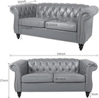 LEVNARY Leather Sofa, Chesterfield Tufted Upholstered 2 Seater Couch, Modern - Image 2