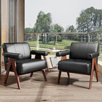 STHOUYN Black Leather Accent Chairs, Mid Century Modern Chair, Side Arm Chairs - Image 9