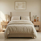 Fluted Night Stand with Golden Handle, Bedside Table with Storage Shelf - Image 2