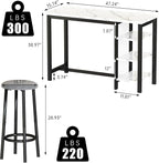AWQM Bar Table Set with Storage Shelves, 3-Piece Dining Set - Image 5