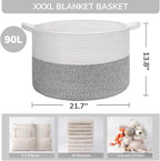 INDRESSME Large Storage Basket, 21.7'' x 13.8'' Cotton Rope Blanket Basket - Image 3