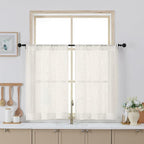 Chyhomenyc Ivory Semi Sheer Curtains 36 Inch Length, Light Filtering Faux Linen by Chyhomenyc