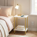 HOOBRO Side Table with Charging Station, Nightstand with 2-Layer Storage Shelves - Image 4