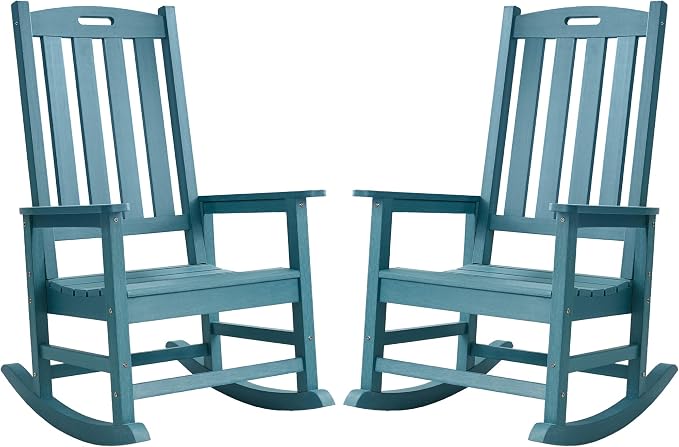 Psilvam Oversized Outdoor Rocking Chair Set of 2, HDPE Porch Rocker by PsilvamGardenFurniture