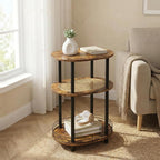 Small Rattan Side Table with Storage, 3 Tier Round/Oval End Table with Rattan by BITYODD-HOME