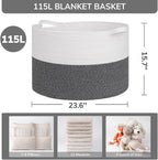 INDRESSME 115L Extra Large Cotton Rope Blanket Basket, Woven Baby Laundry - Image 2