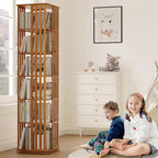 YOWOS Rotating Bookshelf Tower, 360° Display Spinning Bookcase, Bamboo - Image 7
