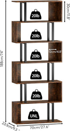 Yusong Geometric Bookcase, S Shaped Bookshelf 6-Tier Book Shelves - Image 3