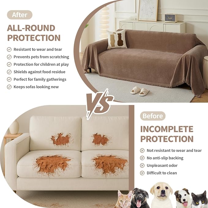 Couch Cover for Dogs, Boho Sofa Covers for 4 Cushion Couch, Chenille Sofa - Image 3