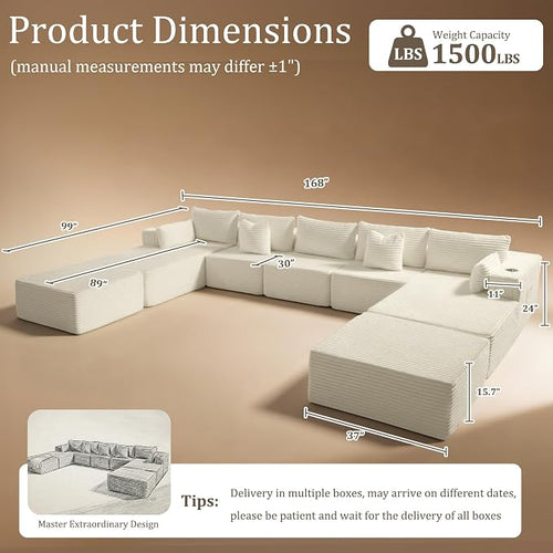 168" Cloud Sectional Couch, Comfort U Shaped Sofa - Image 2