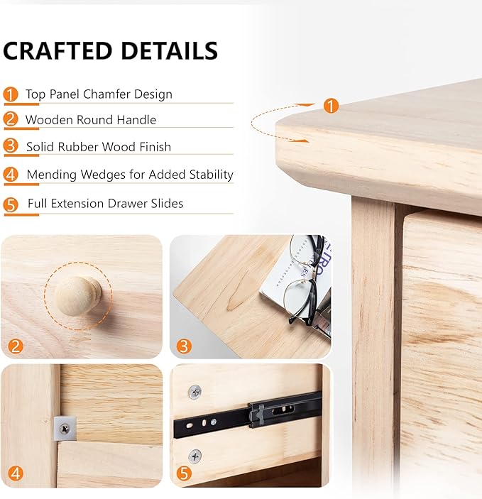 VINGLI Unfinished Natural Solid Wood 6 Drawer Dresser - Image 7