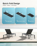 Ciokea Foldable Outdoor Lounge Chair Set of 2, No Assembly Aluminum Chaise - Image 3
