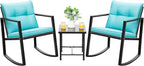 Devoko 3 Piece Rocking Bistro Set Wicker Patio Outdoor Furniture Porch Chairs by DEVOKO