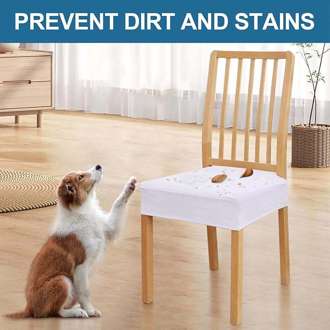 Smiry Waterproof Seat Covers for Dining Room Chairs Set of 4, Stretch Jacquard - Image 6