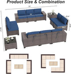 ALAULM 12 Pieces Outdoor Patio Furniture Set Sectional Sofa Sets Brown PE - Image 5
