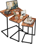 SUPER DEAL Nesting Tables Set of 3, Industrial C Shaped End Table Stackable - Image 7