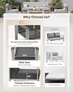 Outdoor Aluminum 3-Seat Sofa, Modern Patio Patio Furniture - Image 6