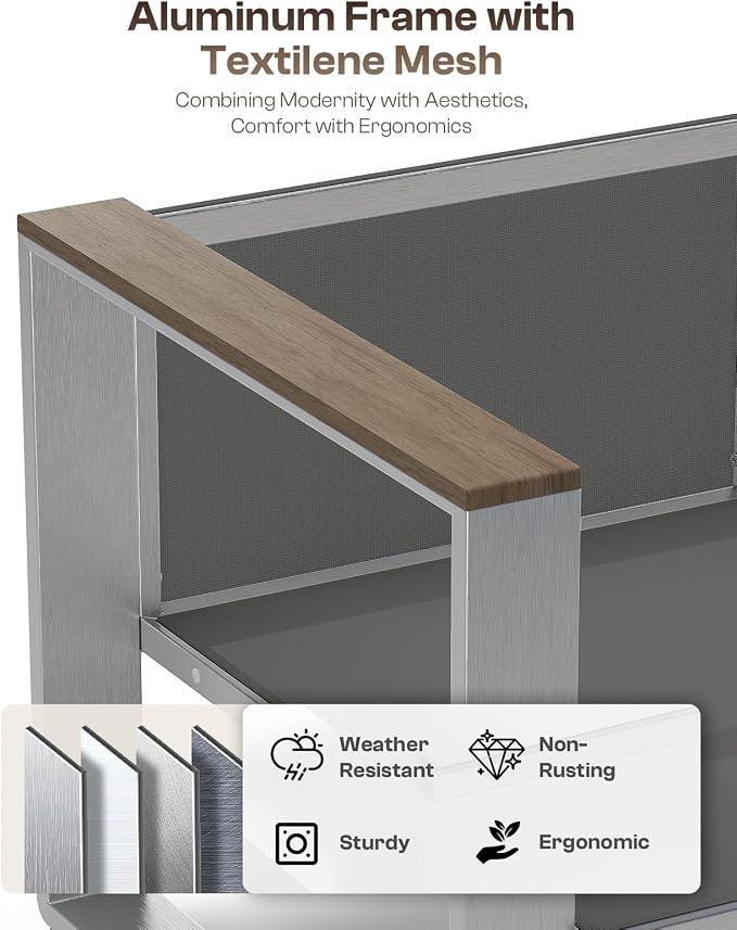 Outdoor Aluminum Loveseat, Modern Patio Patio Furniture - Image 3