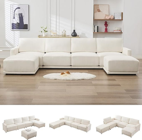 143.8" Modular Sectional Sofa Modern Chenille U Shaped Couch by CACFTII