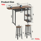 Bestier Bar Table and Chair Set, Expandable Dining Table - Image 7