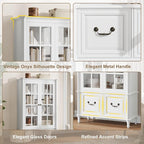 QUW 63" Tall Bookshelf with Glass Doors and Solid Wood Legs, Modern Book Shelf - Image 6