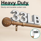 QDWIS Boho Wood Curtain Rods for Windows 66 to 120 inch, Rustic Decorative - Image 4