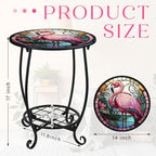 Cinnvoice Outdoor Side Table Round Small Mosaic Patio Accent Indoor End Plant - Image 3