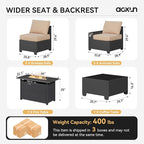 Aoxun Patio Furniture Set with 44'' Fire Pit Table, Widen Armrests Wicker - Image 7
