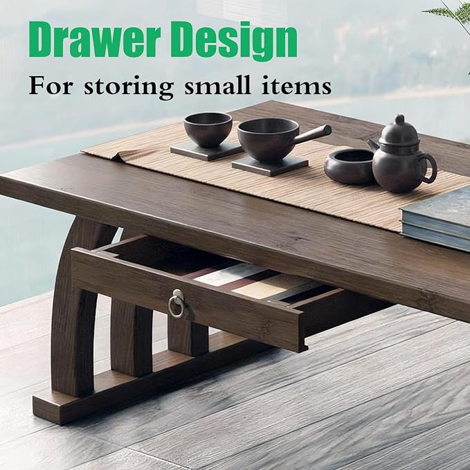 Portable Japanese Wooden Coffee Table - Image 4