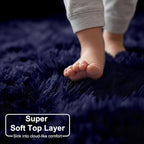 Dark Navy Round Rugs 5Ft for Teen Boys Bedroom, Circular Fluffy Shag Fuzzy - Image 2