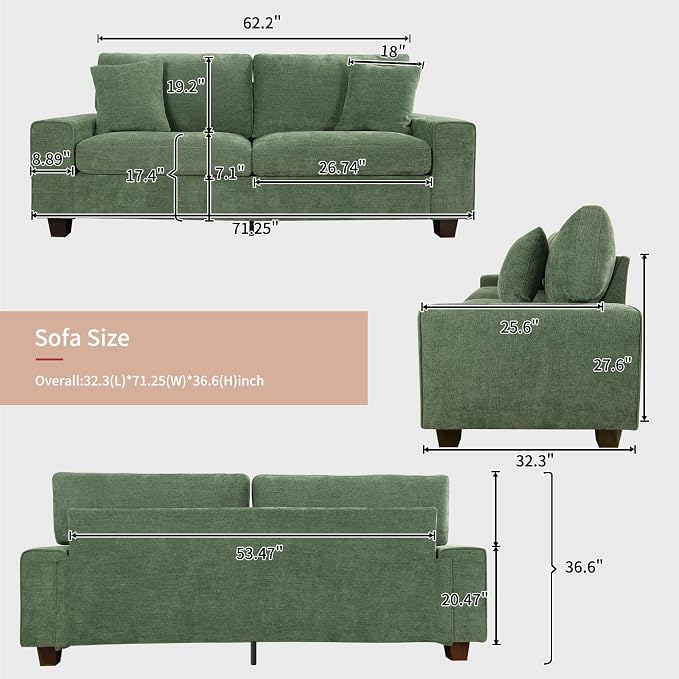 DOPEDIO Modern Loveseat Sofa for Living Room, Chenille Recliner, Removable Cover - Image 2