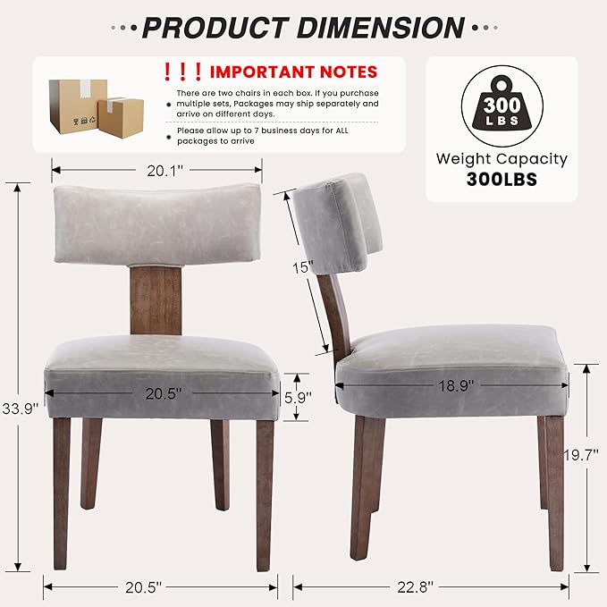 HNY Mid Century Modern Dining Chairs Set of 2, Farmhouse PU Leather Upholstered - Image 2