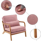 Bonnlo Linen Pink Mid Century Modern Accent Chair, Soild Wood Padding Lounge - Image 4