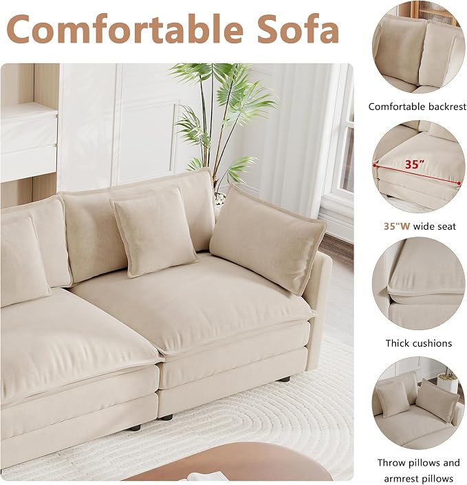 mikibama Luxury Oversized 3 Piece Sofa Set, 2 Pieces of 2 Seater and 1 Piece of - Image 3