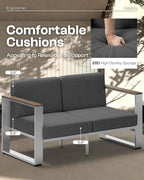 2 Pieces Outdoor Aluminum Armchair, Modern Patio Patio Furniture - Image 2