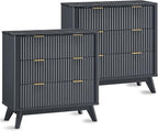 T4TREAM Fluted 3 Drawers Nightstand Set of 2, Oversized Extra Large Modern Side by T4TREAMFurniture