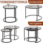 aboxoo Nesting Coffee Table Grey Glass Table Set of 2, Small Round Glass - Image 6