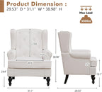 Accent Chair Set of 2, Mid Century Modern Fabric Wingback Chair, Upholstered - Image 2