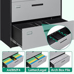 Letaya File Cabinet with Lock-Lateral 2 Drawer Metal Filing - Image 7